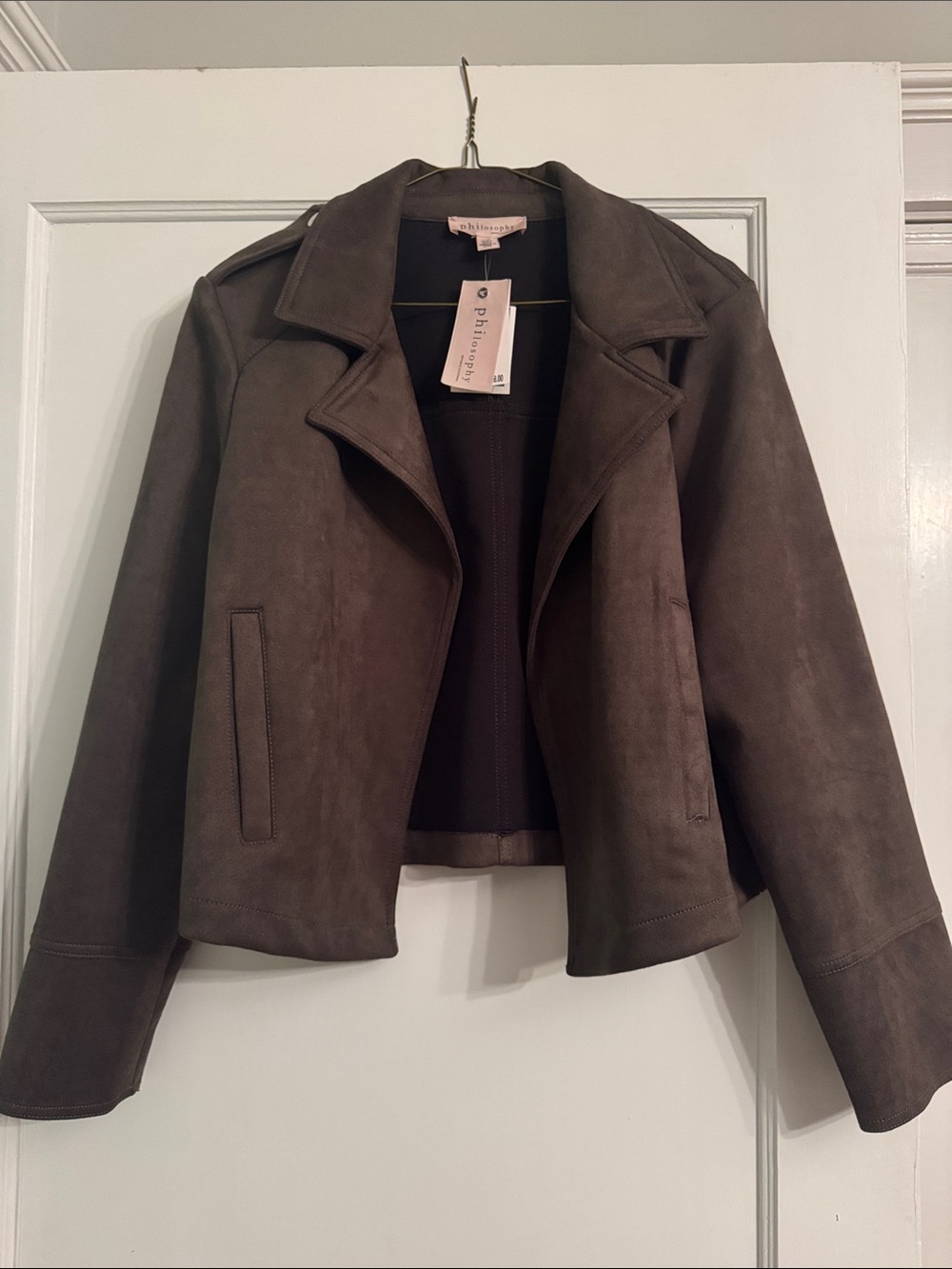 Philosophy Brown Suede Cropped Leather Jacket
